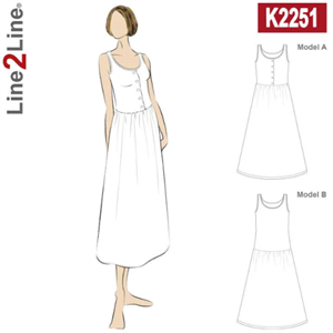 Line2Line snitmønster - K2251 Tank top kjole med rynk